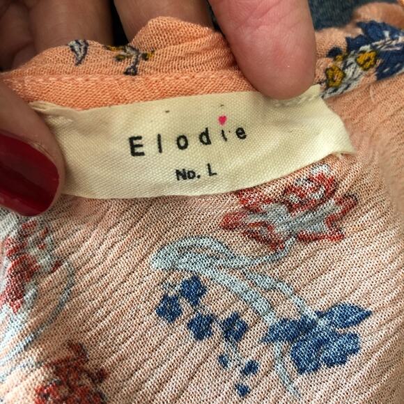 Elodie peach, sleeveless, open front top with ties floral ruffles gauzy Size L - Picture 2 of 2